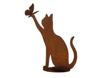 Chat avec papillon sur patte en métal rouillé