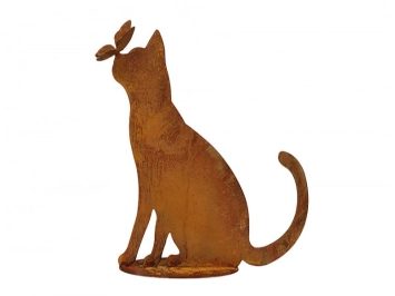 Chat avec papillon sur truffe en métal rouillé