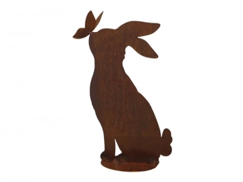 Lapin avec papillon en métal rouillé